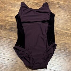 Girls' Plum Velvet Panel One-Piece Bodysuit